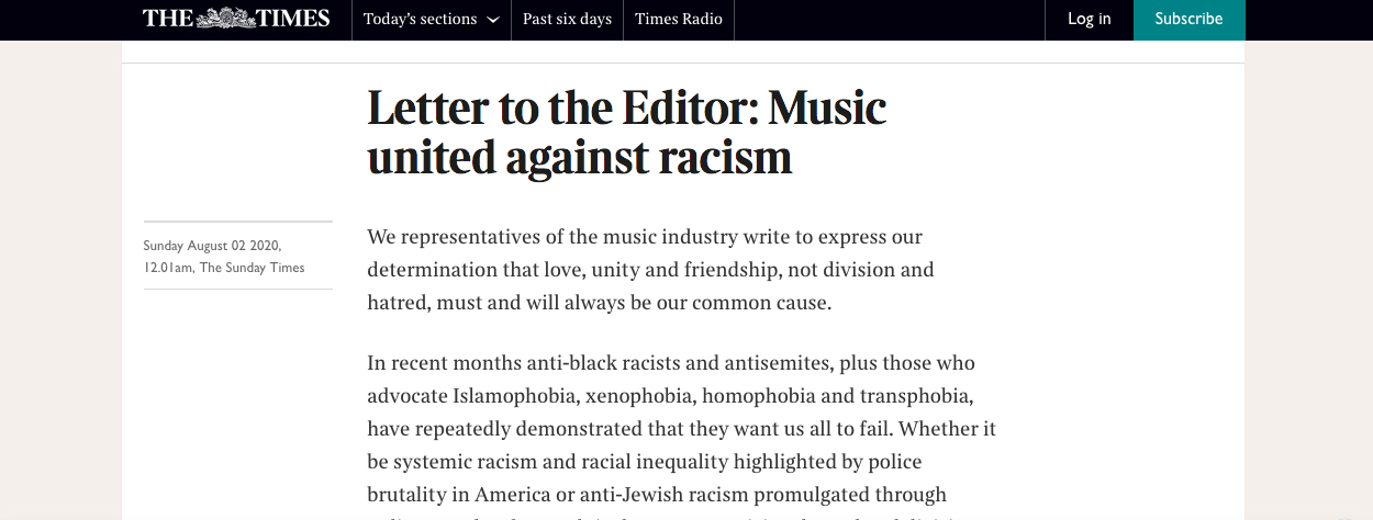 Anti-racism letter